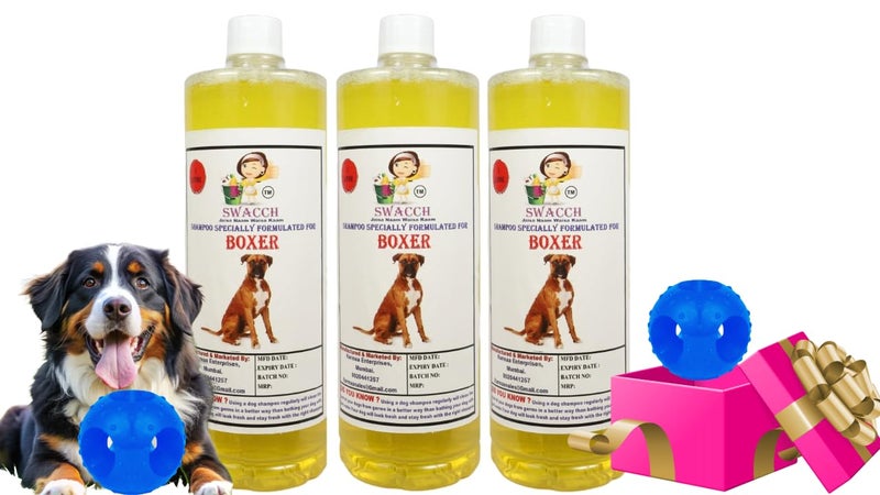 swacch Pet Shampoo | Puppy Safe Shampoo | PH Balanced | Ditch to Itch for Boxer Dog Shampoo 3 Litre (Lemon) + Goofy Ball Chew Toy Combo Pack - Image 1