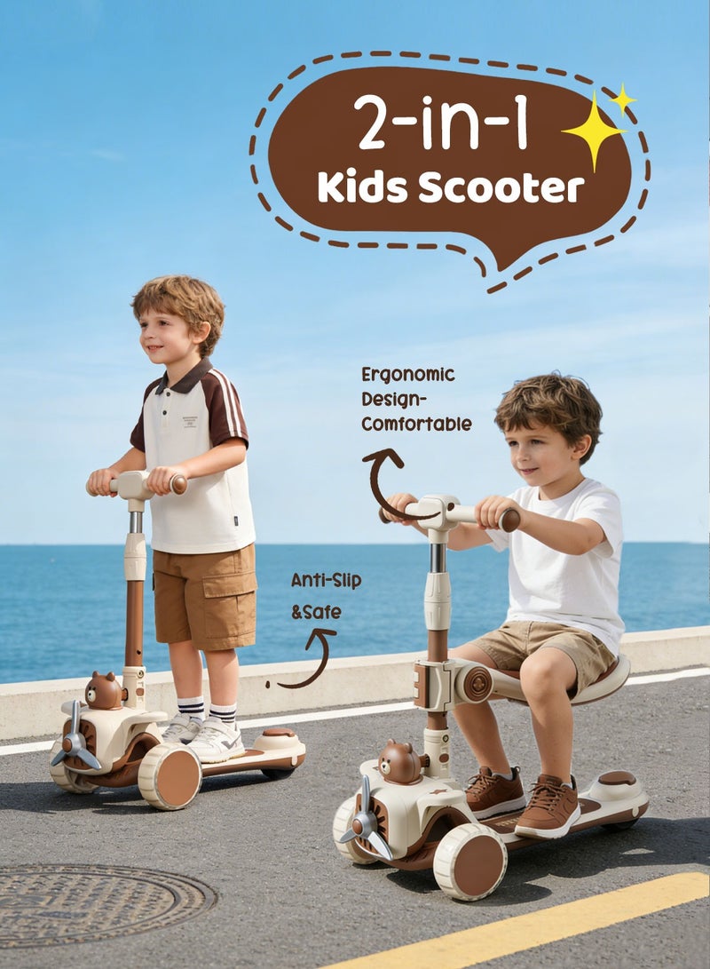 MaBaby 3-in-1 Kick Scooter for Kids, Foldable and Adjustable, with Gravity Steering and LED Flashing Wheels, for 1-6 Years Boys and Girls Indoor Outdoor - Image 2