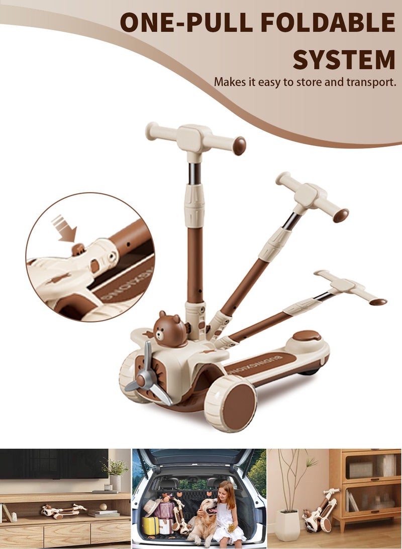 MaBaby 3-in-1 Kick Scooter for Kids, Foldable and Adjustable, with Gravity Steering and LED Flashing Wheels, for 1-6 Years Boys and Girls Indoor Outdoor - Image 4