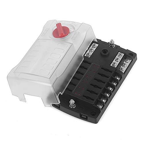 Jtron 12 Way Fuse Holder Box 12-32V with LED Warning Indicator Light Moisture-Proof Cover - with Negative Busbar Bracket, Suitable for Ships, Cars and Trucks, with 5A 10A 15A 20A 25A Plug Included - Image 3