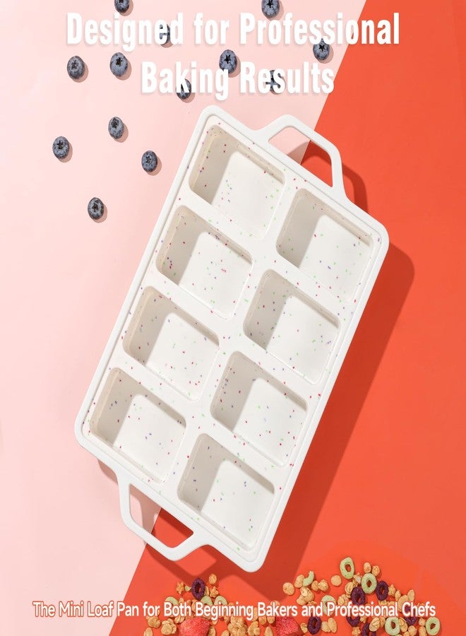 SJ Silicone Mini Loaf Pans with Metal Reinforced Frame-2 Pack, Non-stick Silicone Mini Bread Loaf Pans for Baking 8-Cavity, Tiny Banana Bread Set, Dishwasher Safe Brownie Pan-Cream - Image 2