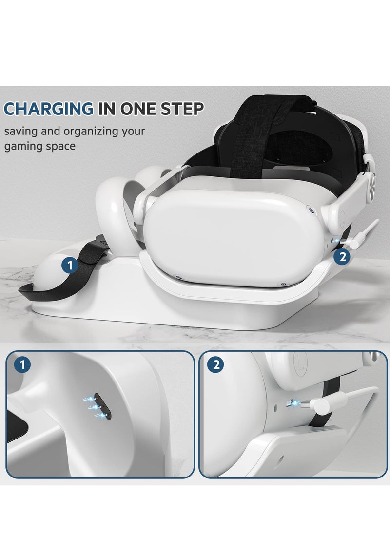 SYOSI قاعدة شحن لسماعات الرأس Quest 2 VR لمنصة شحن Oculus/Meta Quest 2 عالية السرعة لسماعات الواقع الافتراضي وأجهزة التحكم باللمس، شحن سريع مع مؤشر LED ملون  - Image 4