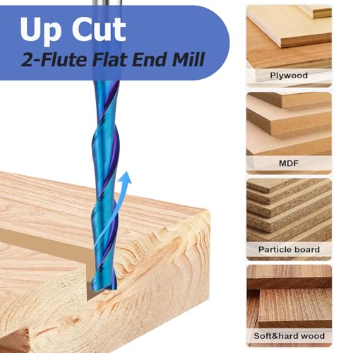 Mesee Upcut Spiral Router Bit 1/4 Inch Shank 2-Flute Long End Mill Bit 2-Inch Cutting Length Carbide CNC Router Bit 1/4-Inch Cutting Diameter End Mill Cutter Wood Mortises Engraving Milling Tool - Image 4