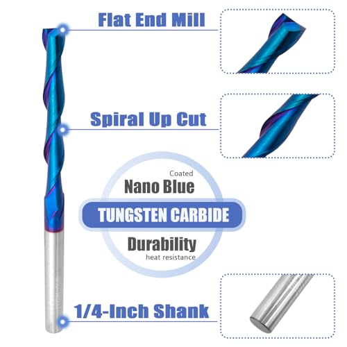 Mesee Upcut Spiral Router Bit 1/4 Inch Shank 2-Flute Long End Mill Bit 2-Inch Cutting Length Carbide CNC Router Bit 1/4-Inch Cutting Diameter End Mill Cutter Wood Mortises Engraving Milling Tool - Image 3