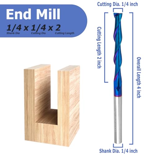 Mesee Upcut Spiral Router Bit 1/4 Inch Shank 2-Flute Long End Mill Bit 2-Inch Cutting Length Carbide CNC Router Bit 1/4-Inch Cutting Diameter End Mill Cutter Wood Mortises Engraving Milling Tool - Image 2