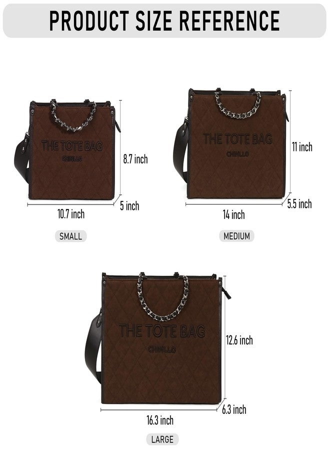 Chinllo Tote Bag for Women Top Handle Satchel Purse and Handbags with Shoulder Strap, Coffee-suede, Medium 14 IN - Image 2