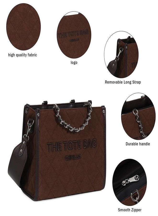 Chinllo Tote Bag for Women Top Handle Satchel Purse and Handbags with Shoulder Strap, Coffee-suede, Medium 14 IN - Image 3