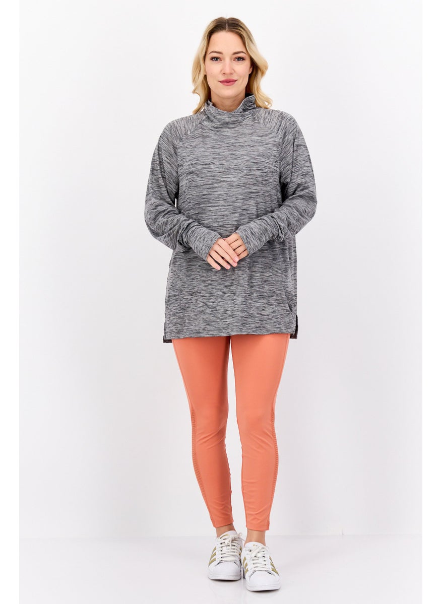 NINE WEST Women Sportswear Fit Heather Long Sleeves Outdoors Sweatshirt, Grey  - Image 2
