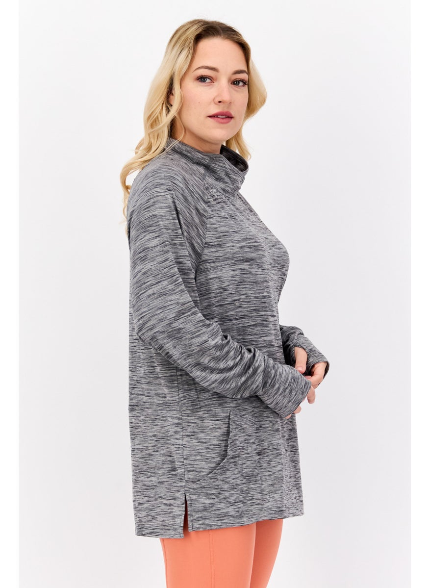 NINE WEST Women Sportswear Fit Heather Long Sleeves Outdoors Sweatshirt, Grey  - Image 3