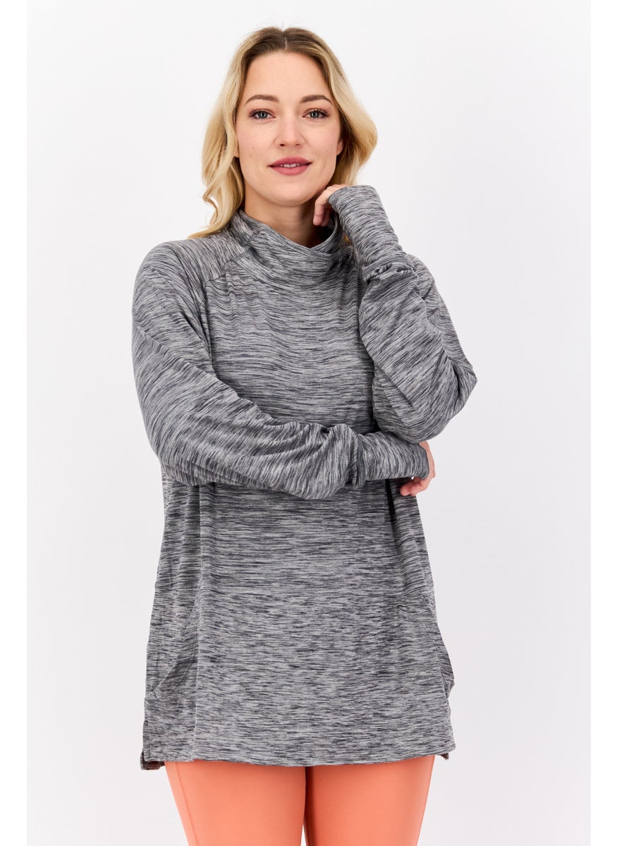 NINE WEST Women Sportswear Fit Heather Long Sleeves Outdoors Sweatshirt, Grey  - Image 1