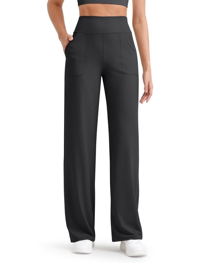 G4Free Wide Leg Pants Women Lightweight Yoga Pants with Pockets Straight Leg Casual Lounge PantsBlackM28 - Image 2