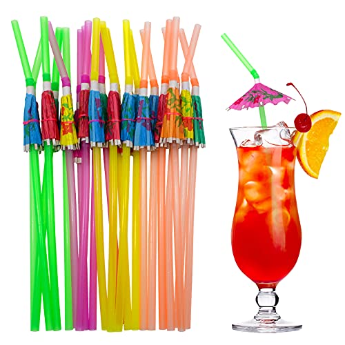 BLUETOP BLUE TOP 100pcs Umbrella Drink Straws 9.45 Inch Assorted Colors, Fancy Mini Paper Umbrella Drink for Cocktail,Milkshake,Juice,Great for Valentine's Day Beach Party,Hawaiian Party,Luau Party,Bar - Image 1