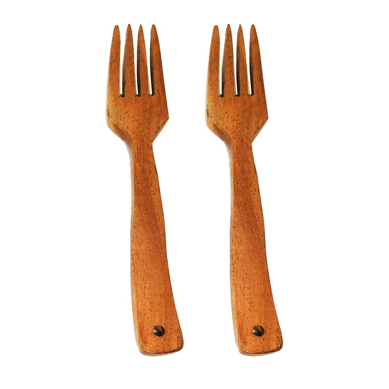 SHOPMEFAST ShopMeFast Neem Wood Spoon Fork Set 16 cm Brown 2 Medium - Image 1