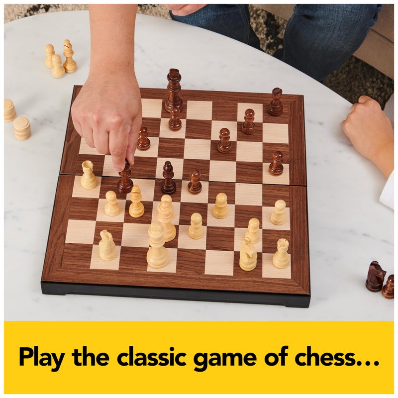 سبين ماستر جيمز Legacy Deluxe Chess & Checkers مجموعة كلاسيكية لاعبين تشمل اللوحة القابلة للطي مع قطع الخشب الصلبة للأطفال والكبار الذين تتراوح أعمارهم بين 8 وما فوق - Image 5
