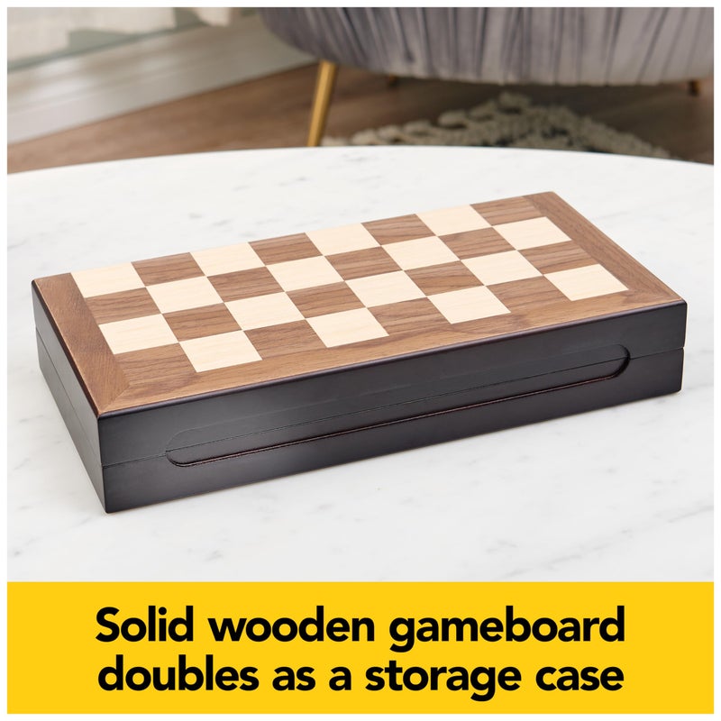 سبين ماستر جيمز Legacy Deluxe Chess & Checkers مجموعة كلاسيكية لاعبين تشمل اللوحة القابلة للطي مع قطع الخشب الصلبة للأطفال والكبار الذين تتراوح أعمارهم بين 8 وما فوق - Image 3