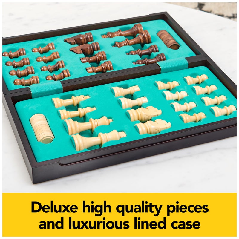سبين ماستر جيمز Legacy Deluxe Chess & Checkers مجموعة كلاسيكية لاعبين تشمل اللوحة القابلة للطي مع قطع الخشب الصلبة للأطفال والكبار الذين تتراوح أعمارهم بين 8 وما فوق - Image 4