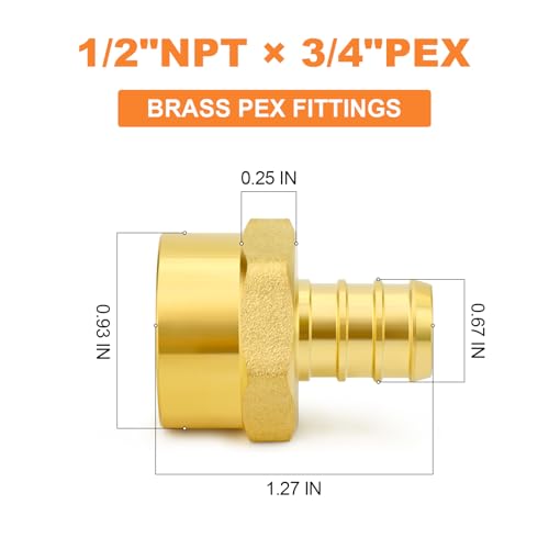 GASHER 6Pcs No Lead Brass 34 Pex Female Adapter 12 Female NPT to 34 PEX Adapter for Pex Tubing - Image 3