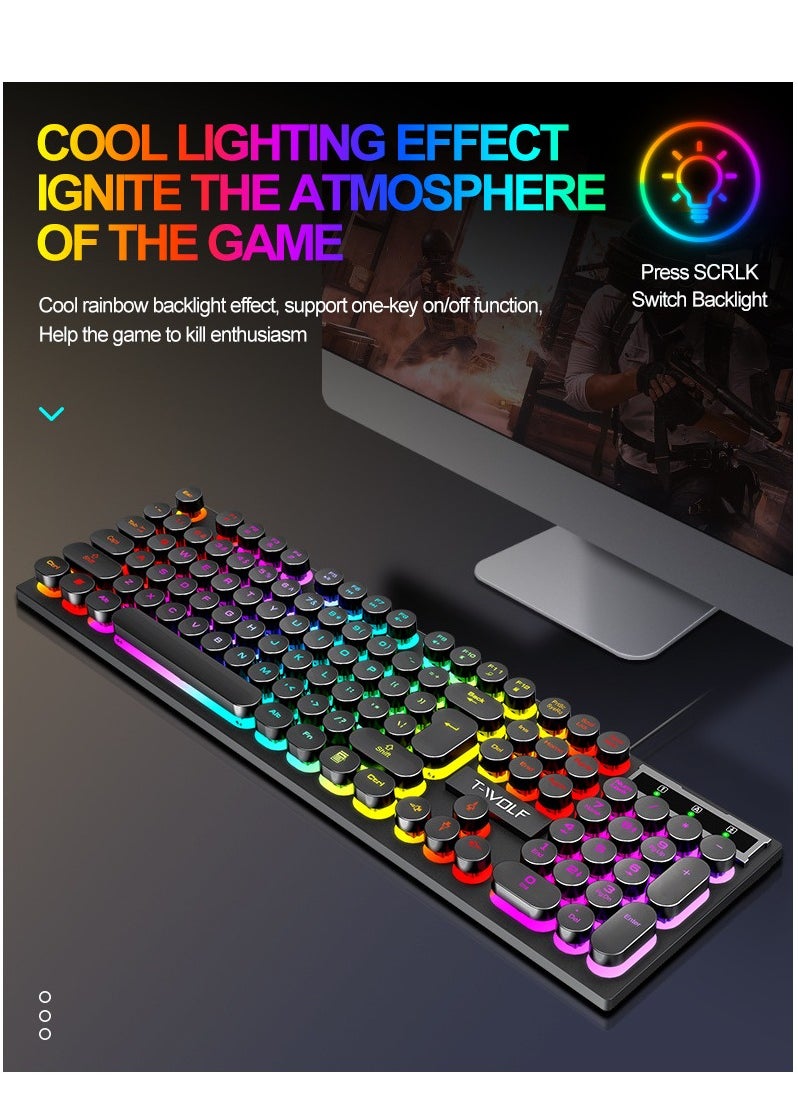 T-WOLF - Mechanical Gaming Keyboard RGB Backlit Volume/Lighting Control Knob Fully Programmable 104-Keys Anti-Ghosting Wired Computer Keyboards for Office/Games,Suitable for PC/Ps4/Xbox Gamers - Image 1
