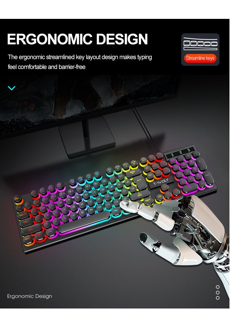 T-WOLF - Mechanical Gaming Keyboard RGB Backlit Volume/Lighting Control Knob Fully Programmable 104-Keys Anti-Ghosting Wired Computer Keyboards for Office/Games,Suitable for PC/Ps4/Xbox Gamers - Image 1