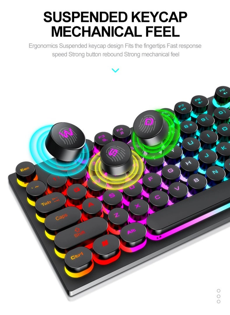 T-WOLF - Mechanical Gaming Keyboard RGB Backlit Volume/Lighting Control Knob Fully Programmable 104-Keys Anti-Ghosting Wired Computer Keyboards for Office/Games,Suitable for PC/Ps4/Xbox Gamers - Image 1