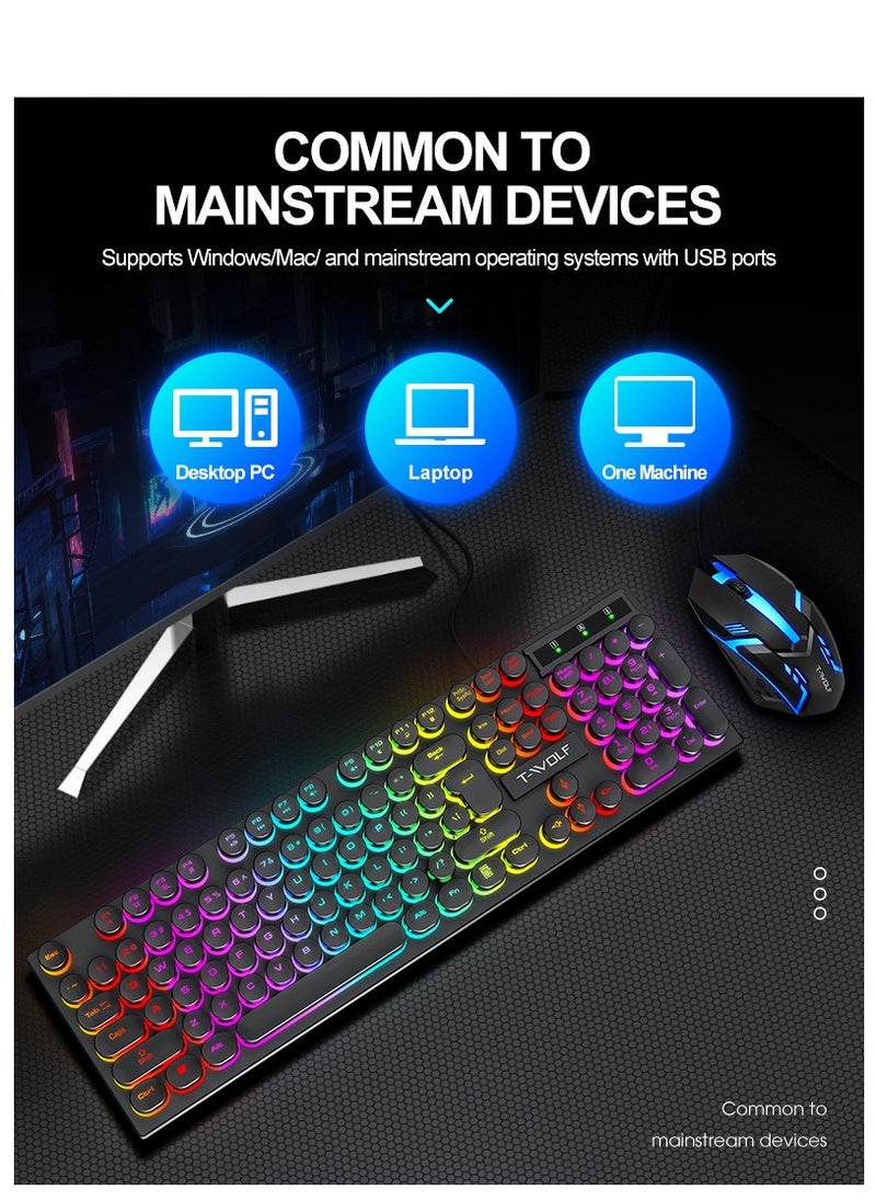 T-WOLF - Mechanical Gaming Keyboard RGB Backlit Volume/Lighting Control Knob Fully Programmable 104-Keys Anti-Ghosting Wired Computer Keyboards for Office/Games,Suitable for PC/Ps4/Xbox Gamers - Image 1