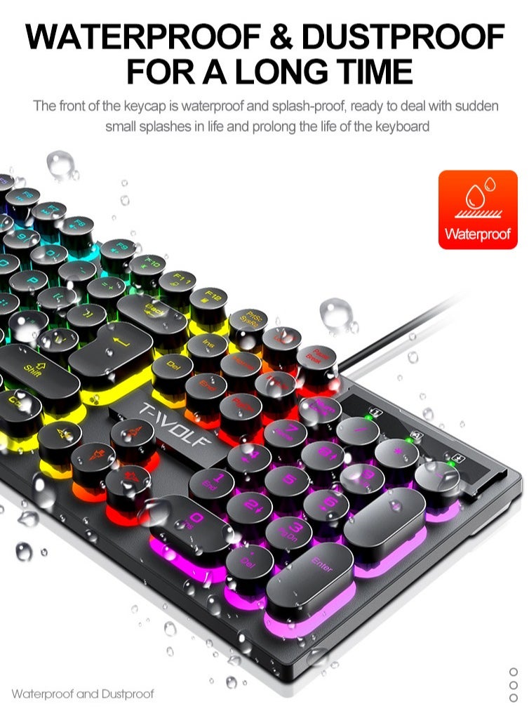T-WOLF - Mechanical Gaming Keyboard RGB Backlit Volume/Lighting Control Knob Fully Programmable 104-Keys Anti-Ghosting Wired Computer Keyboards for Office/Games,Suitable for PC/Ps4/Xbox Gamers - Image 1