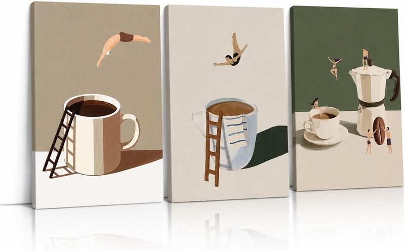 ARS Graphics ARS® 3 Piece Canvas Wall Art Set - Coffee and Swimmer Painting - Image 1