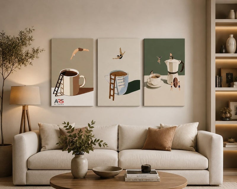 ARS Graphics ARS® 3 Piece Canvas Wall Art Set - Coffee and Swimmer Painting - Image 2