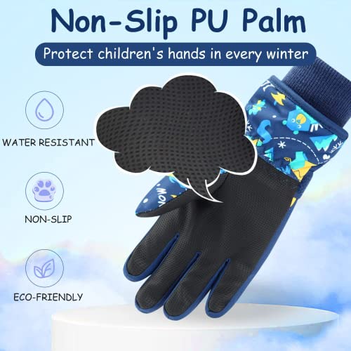 EVBEA Toddler Women Mens Snow Gloves Kids Waterproof Winter Warm Thermal Ski Snowboard Ladies Glove, BU M - Image 2