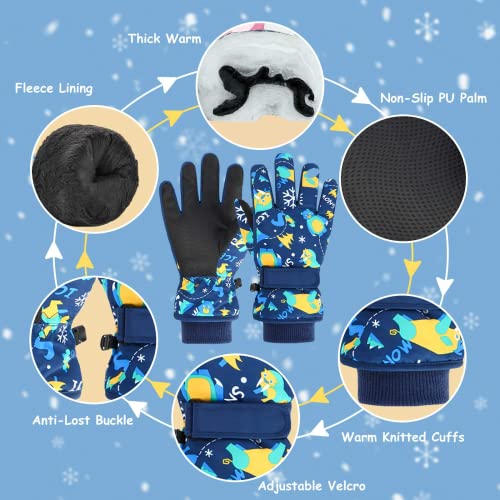 EVBEA Toddler Women Mens Snow Gloves Kids Waterproof Winter Warm Thermal Ski Snowboard Ladies Glove, BU M - Image 5