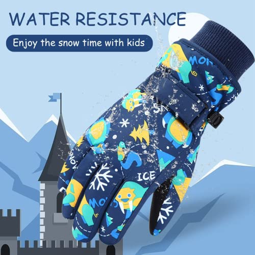 EVBEA Toddler Women Mens Snow Gloves Kids Waterproof Winter Warm Thermal Ski Snowboard Ladies Glove, BU M - Image 3