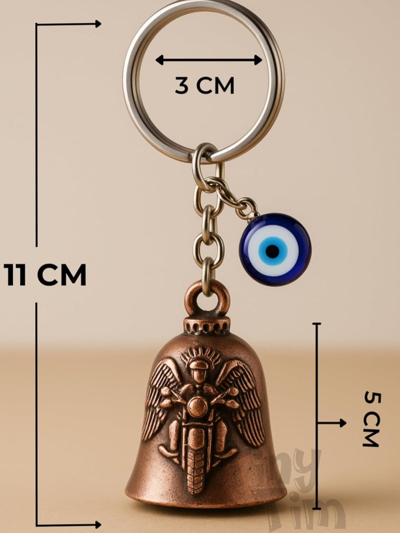 Tiny Tim Store Guardian Bell with Evil Eye Charm – Protective Motorcycle & Car Accessory – Tibetan-Inspired Design – Wards Off Negative Energy – Ideal Gift for Bikers & Travelers - Image 2