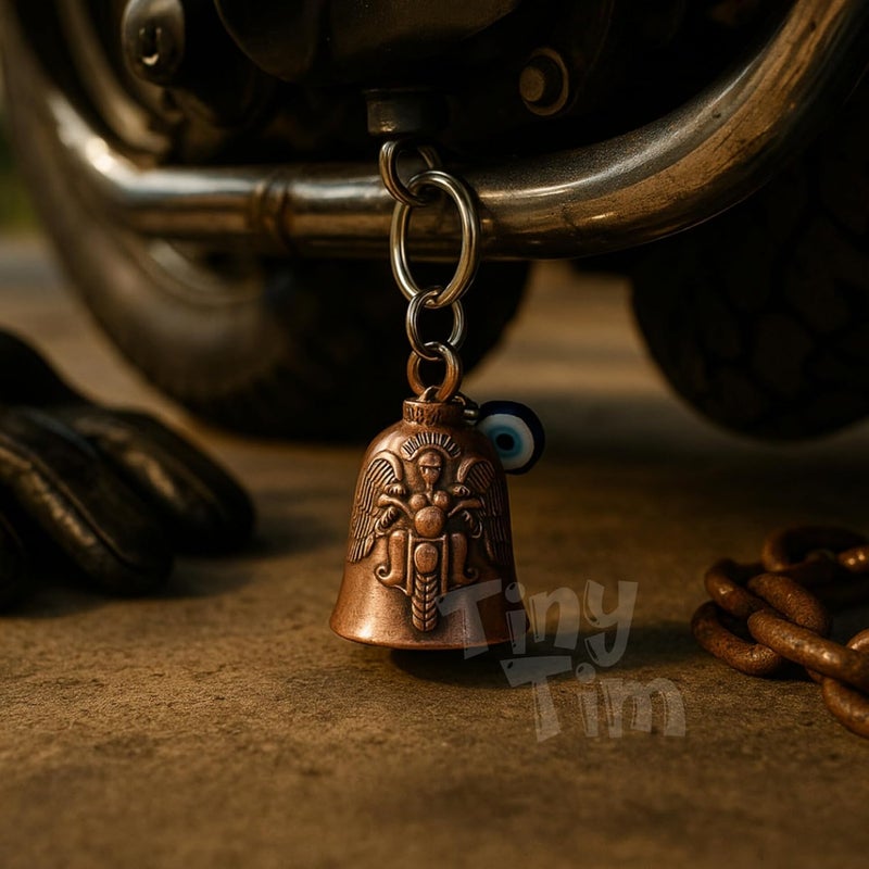 Tiny Tim Store Guardian Bell with Evil Eye Charm – Protective Motorcycle & Car Accessory – Tibetan-Inspired Design – Wards Off Negative Energy – Ideal Gift for Bikers & Travelers - Image 3