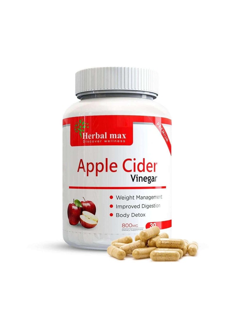 هيربال ماكس خل التفاح العضوي، 30 كبسولة نباتية (800 ملغ) - Image 1