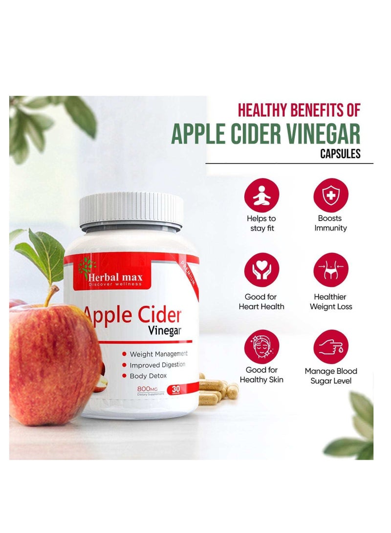 هيربال ماكس خل التفاح العضوي، 30 كبسولة نباتية (800 ملغ) - Image 2