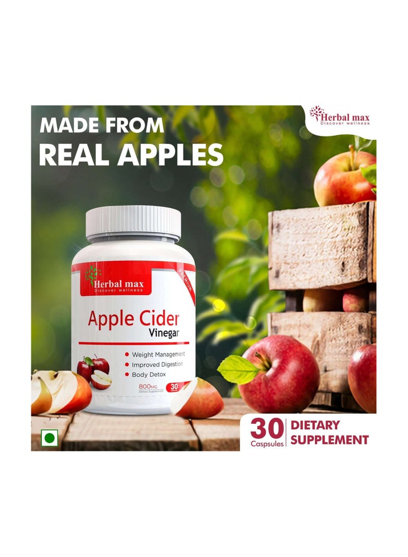 هيربال ماكس خل التفاح العضوي، 30 كبسولة نباتية (800 ملغ) - Image 3