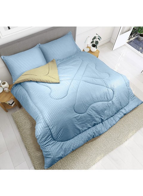Hotel Linen Klub  Reversible Down Alternative Comforter  Set -Ultra Soft Brushed Stripe Microfiber Fabric, 200GSM Soft Fibersheet Filling, Size : King  240 x 260cm , Color: Aqua & Olive