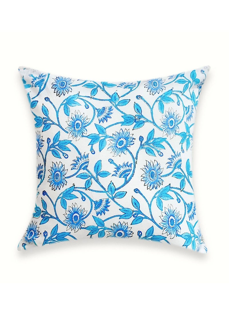 OJARIYA Blue Lagoon Premium Organic Cotton Non-Allergenic Quilted Hand Block Printed Cushion Cover 40 Cm X 40 Cm - Image 2