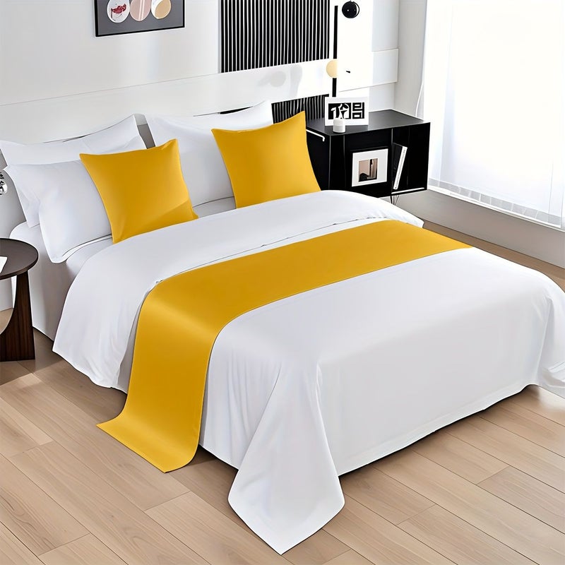 Multi Color Light Luxury Solid Color Series Bed Runner and 2 Pillowcases Set Premium Design Simple Color Scheme Yellow Blue White Options Available Comfortable Beautiful Suitable for Various Home Styles Adds Bright Sophisticated Touch 82.68x19.69 Inch - Image 4