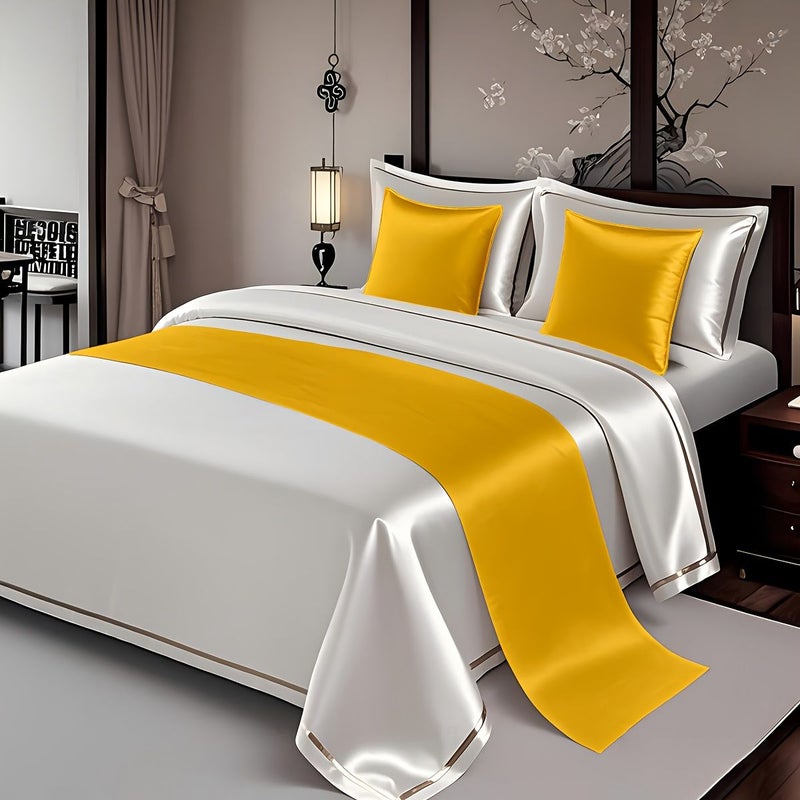 Multi Color Light Luxury Solid Color Series Bed Runner and 2 Pillowcases Set Premium Design Simple Color Scheme Yellow Blue White Options Available Comfortable Beautiful Suitable for Various Home Styles Adds Bright Sophisticated Touch 82.68x19.69 Inch - Image 2