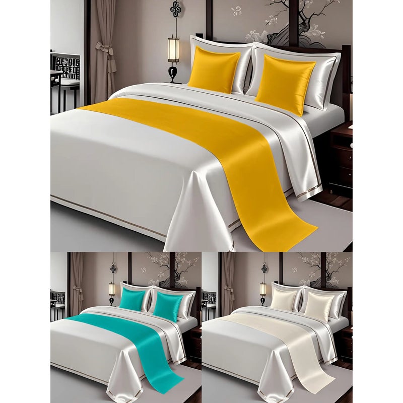 Multi Color Light Luxury Solid Color Series Bed Runner and 2 Pillowcases Set Premium Design Simple Color Scheme Yellow Blue White Options Available Comfortable Beautiful Suitable for Various Home Styles Adds Bright Sophisticated Touch 82.68x19.69 Inch - Image 1
