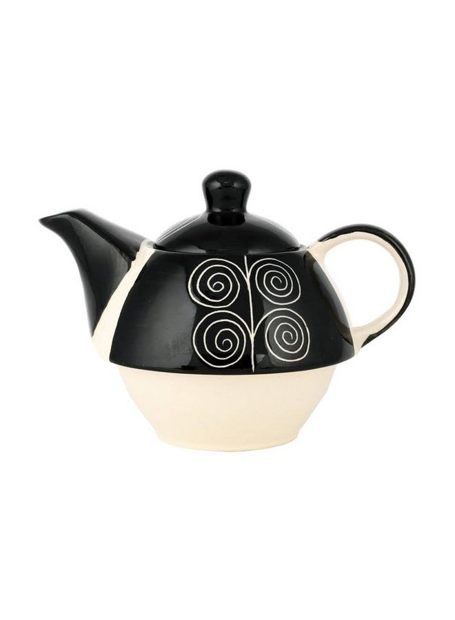 KITTENS Stackable Ceramic Tea Pot & Cup Set - Hand Painted Black Spiral Design - Microwave & Dishwasher Safe - Food Grade - Ideal Gift for Tea & Coffee Lovers - Image 4