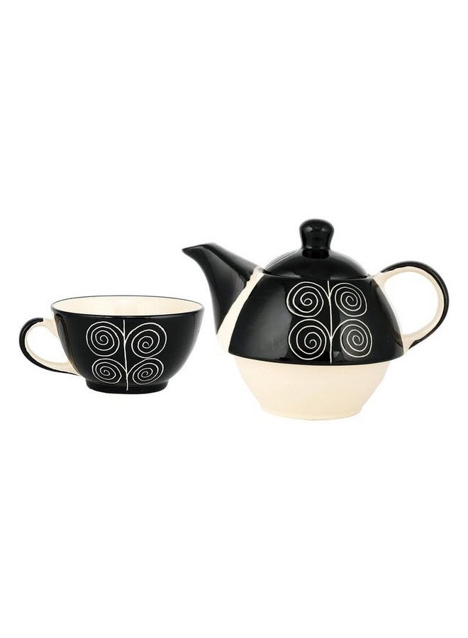 KITTENS Stackable Ceramic Tea Pot & Cup Set - Hand Painted Black Spiral Design - Microwave & Dishwasher Safe - Food Grade - Ideal Gift for Tea & Coffee Lovers - Image 2