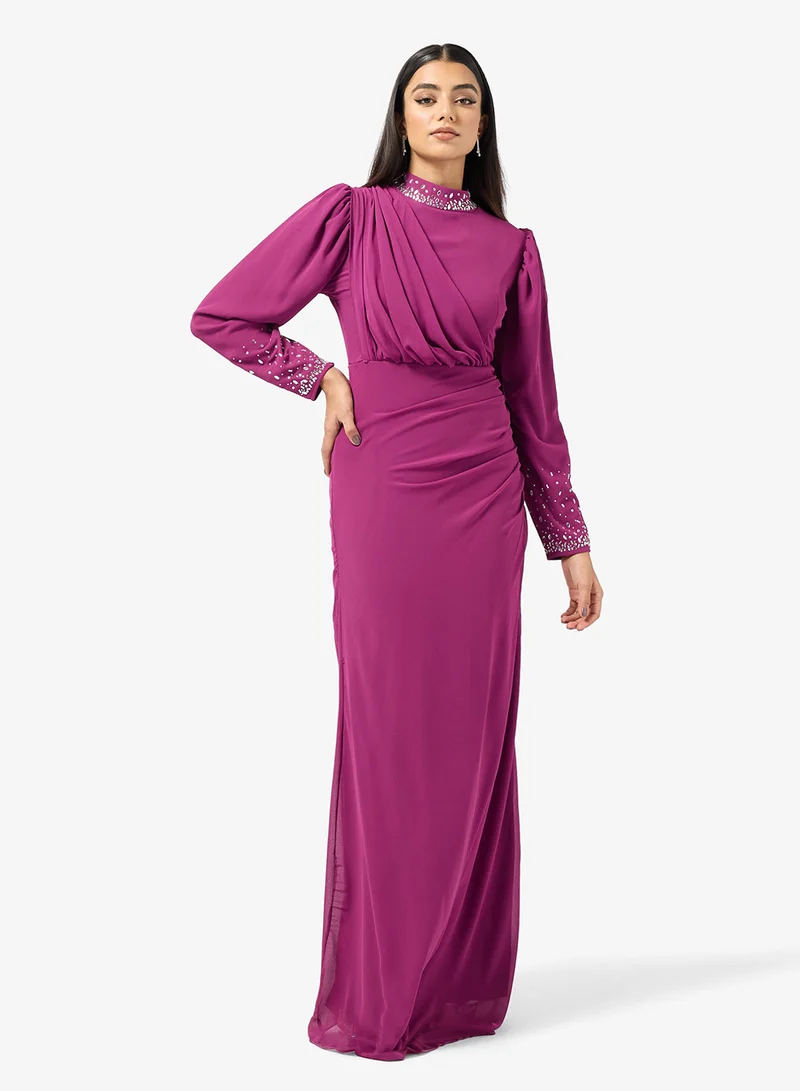 Khizana  Draped Dress With Embellished Neck for Women | Best Price UAE