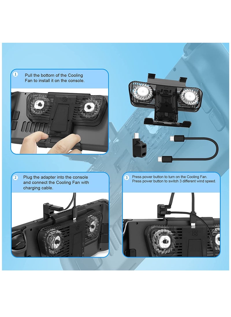 SYOSI - RGB Cooling Fan for Steam Deck & Nintendo Switch OLED, Cooling Fan Dock with Stand & USB-C Adaptor, USB-C Powered with Adjustable Speed & Blue RGB Lighting - Image 1
