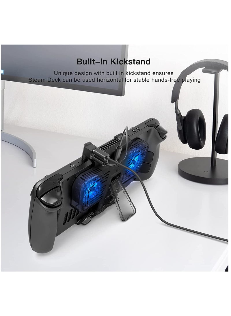 SYOSI - RGB Cooling Fan for Steam Deck & Nintendo Switch OLED, Cooling Fan Dock with Stand & USB-C Adaptor, USB-C Powered with Adjustable Speed & Blue RGB Lighting - Image 1