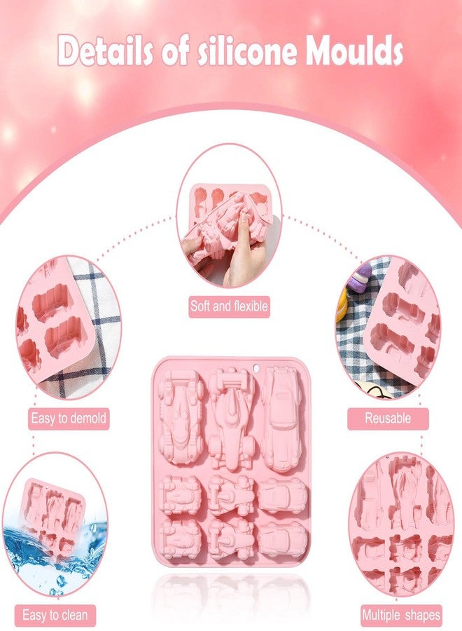 RupeeRise 9 Racing Car Silicone Molds for Baking, Cartoon Shaped Food Moulds, Kids Birthday Party Treats, Chocolate Ice Cube Cake Dosa Shapes Molds for Kids - Image 3