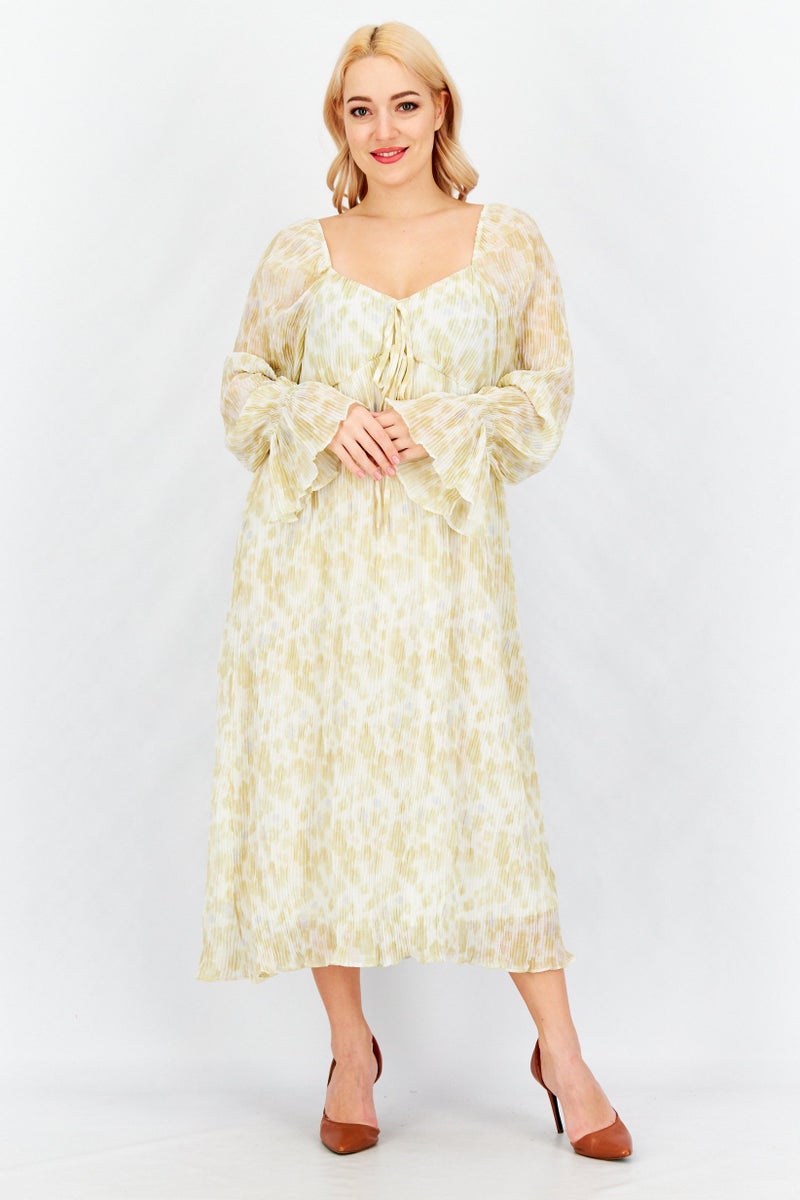 YAS فستان ميدي كاجوال مزخرف بالورود للنساء، أبيض فاتح - Image 1