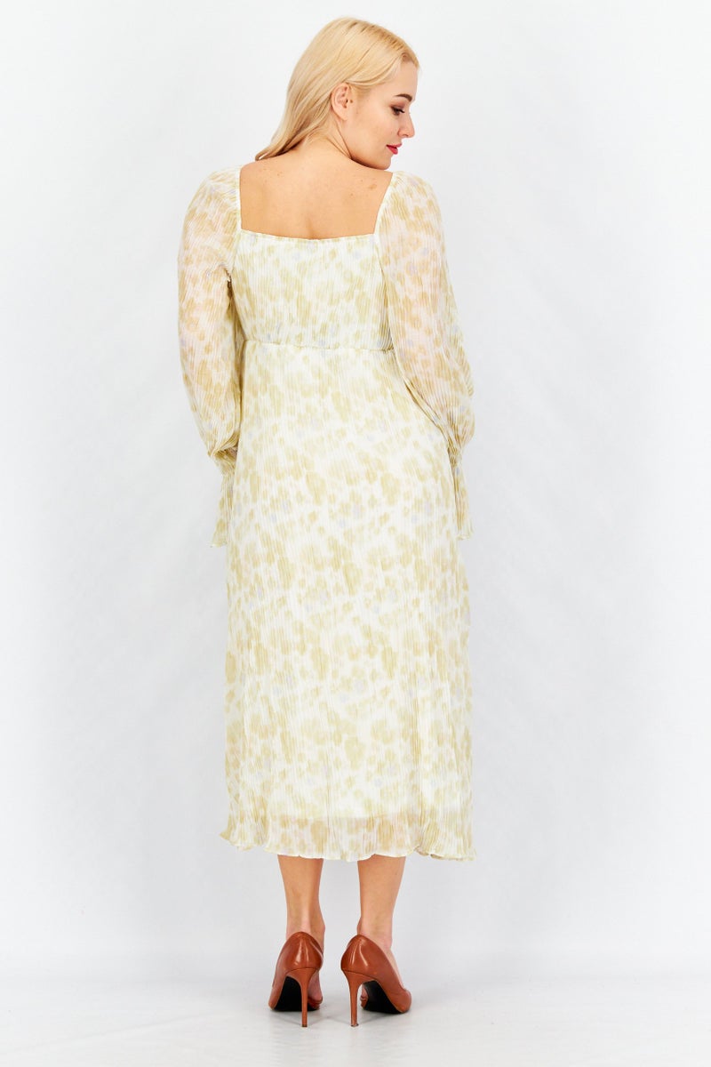 YAS فستان ميدي كاجوال مزخرف بالورود للنساء، أبيض فاتح - Image 2