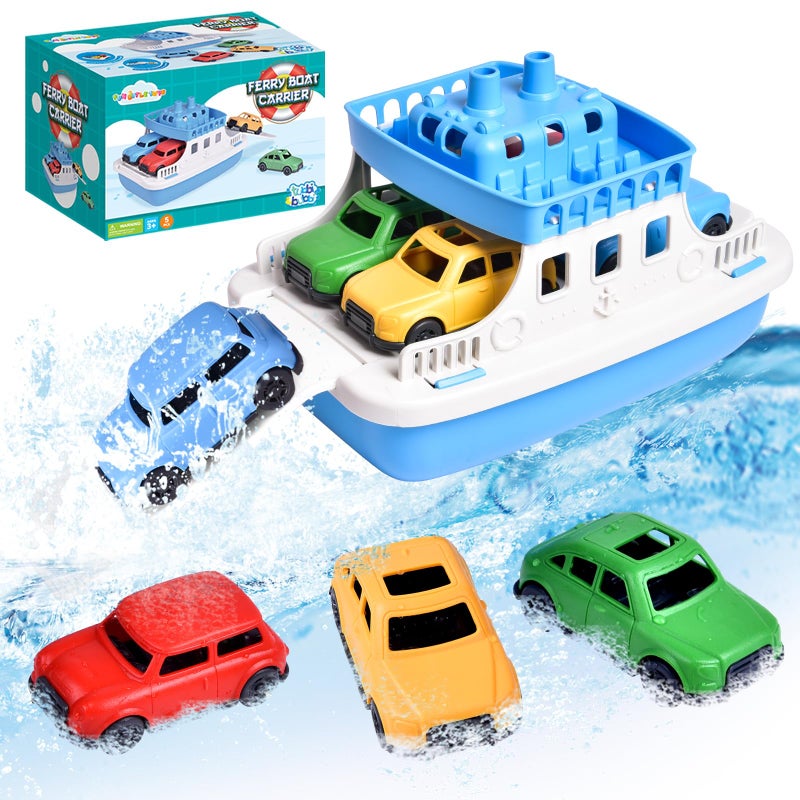 FUN LITTLE TOYS Toy Boat Bath Toys for Toddlers with 4 Mini Car Toys, Kids Water Toys Ferry Boat for Bathtub Bathroom Pool Beach Toys, Birthday Gifts - Image 1